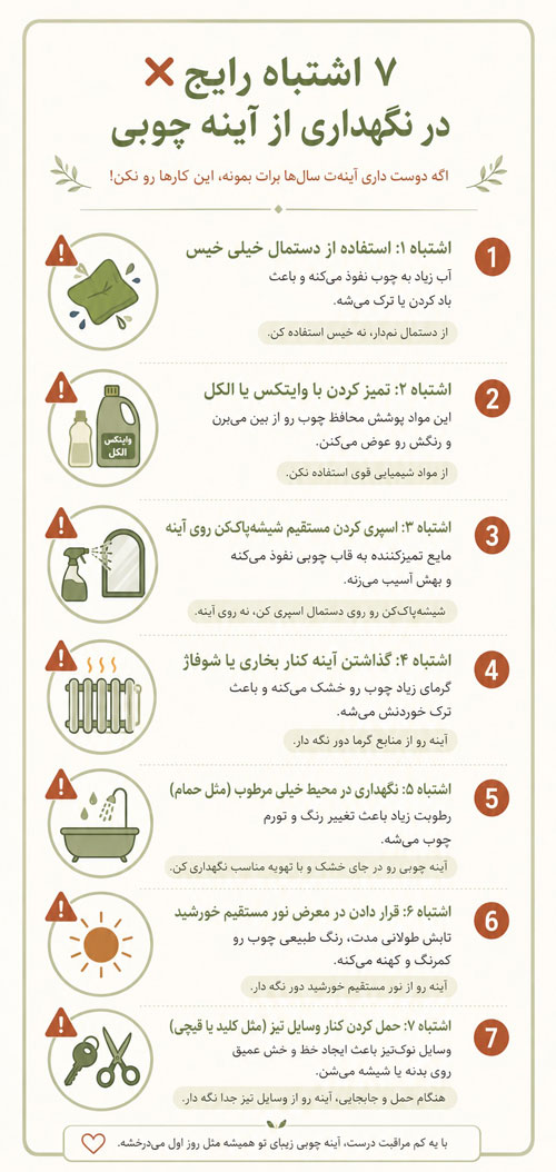 اینفوگرافی اشتباهات رایج در استفاده از آینه چوبی